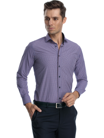Camasa slim fit cu carouri rosii si albastre [0]