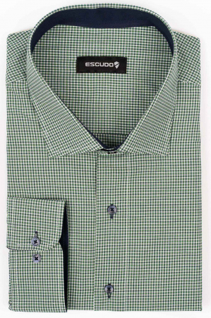 CAMASI - Camasa slim fit alba cu carouri verzi 2XL