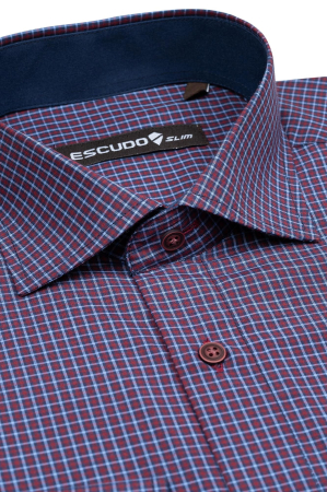 Camasa slim fit cu carouri visinii si albastre [2]