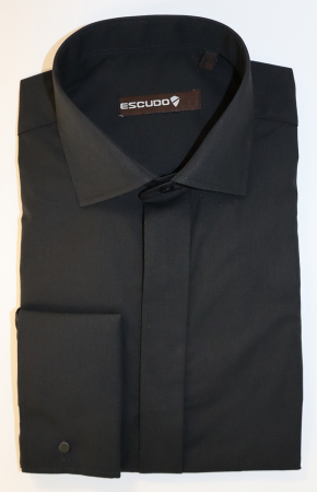 Camasa slim fit neagra cu nasturi ascunsi si manseta de butoni 2XL [0]