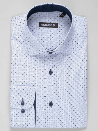 Camasa strech alba cu imprimeu slim fit [0]