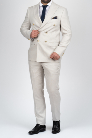 Costum barbati bej-deschis slim fit cu doua randuri de nasturi [3]