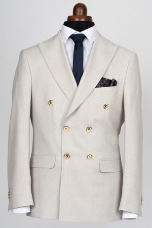 COSTUME BARBATI - Costum barbati bej-deschis slim fit cu doua randuri de nasturi