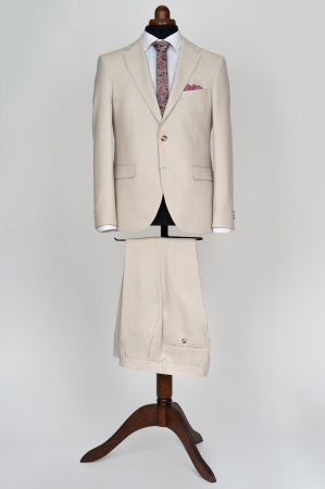COSTUME SLIM FIT CLASICE - Costum barbati slim fit bej deschis