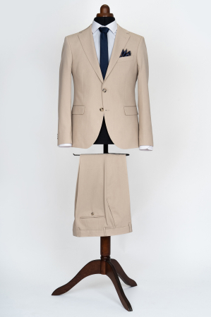 COSTUME SLIM FIT CLASICE - Costum barbati slim fit bej-pepit