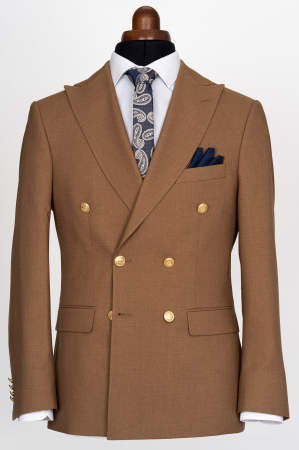 COSTUME SLIM FIT CLASICE - Costum barbati slim fit camel cu doua randuri de nasturi aurii