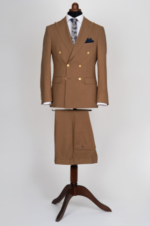COSTUME SLIM FIT CLASICE - Costum barbati slim fit camel cu doua randuri de nasturi aurii