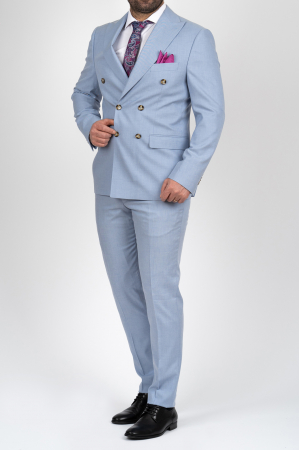 COSTUME BARBATI - Costum barbati albastru-deschis slim fit cu doua randuri de nasturi