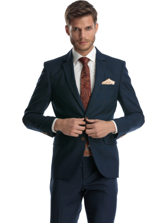 Costum business bleumarin cu carouri maro [1]