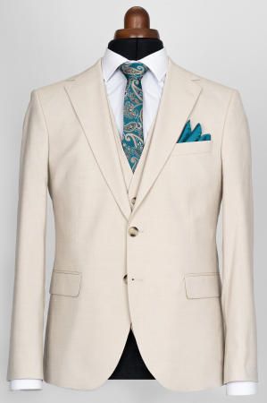 COSTUME SLIM FIT CLASICE - Costum cu vesta barbati slim fit bej-deschis