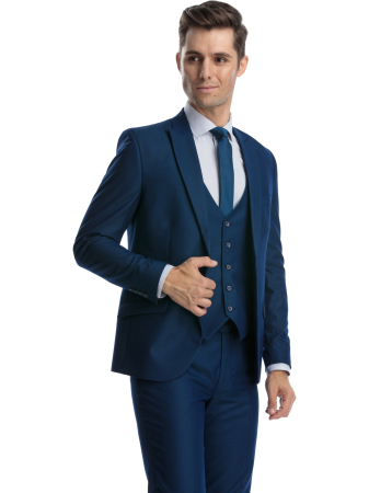 Costum cu vesta slim fit albastru pepit [1]