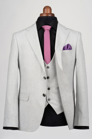Costum cu vesta slim fit gri-deschis [3]