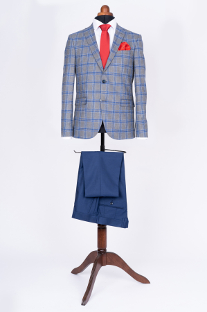 Costum gri carouri slim [0]