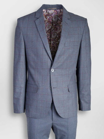 Costum gri cu carouri visinii slim fit [2]