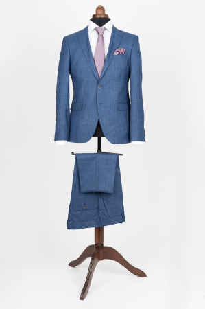 Costum slim albastru pepit [0]