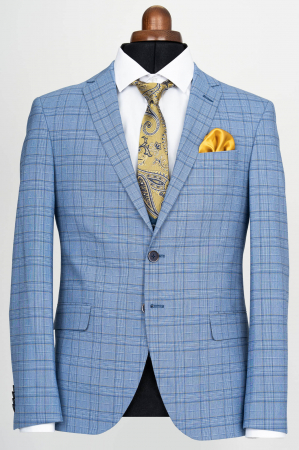 Costum cu vesta slim fit albastru-caro [2]