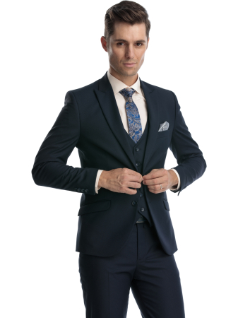 Costum slim fit cu vesta bleumarin [1]
