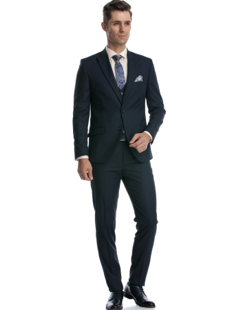 Costum slim fit cu vesta bleumarin [0]
