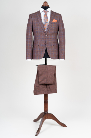 Costum slim fit maro cu carouri  [0]