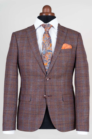 Costum slim fit maro cu carouri  [1]