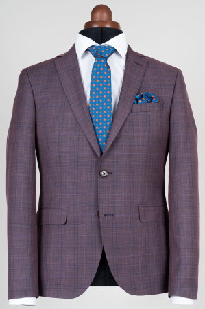 Costum slim fit roz cu carouri  [1]