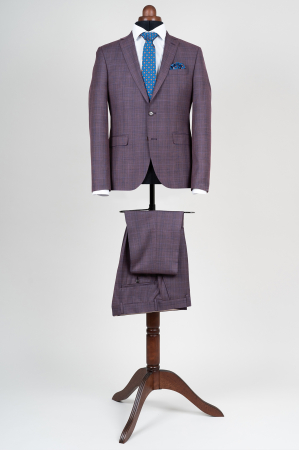 Costum slim fit roz cu carouri  [0]