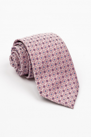 ACCESORII - Cravata roz cu imprimeu floral albastru si fucsia