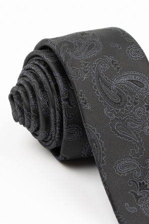 CRAVATE - Cravata ingusta neagra cu insertie gri-antracit