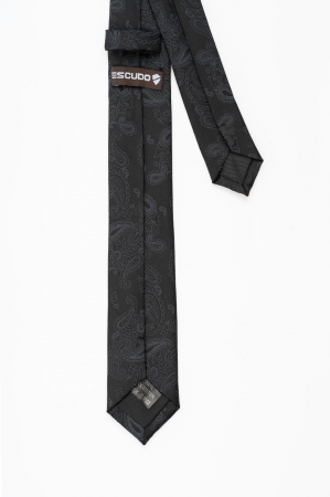 Cravata ingusta neagra cu insertie gri-antracit [2]