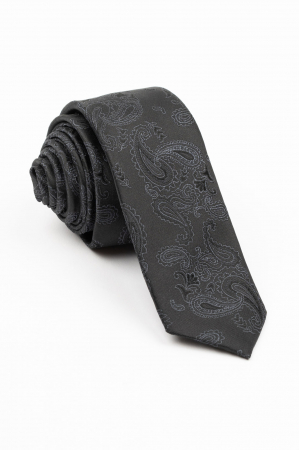 CRAVATE - Cravata ingusta neagra cu insertie gri-antracit