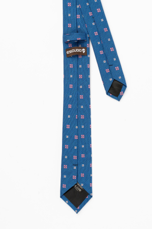 ACCESORII - Cravata ingusta albastra cu flori roz