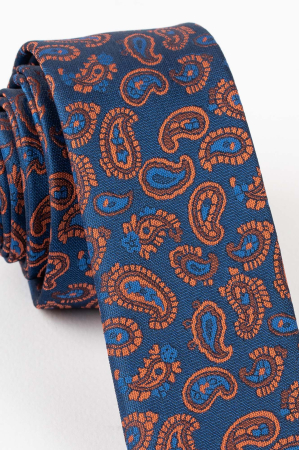 Cravata ingusta albastra cu model caramiziu [2]