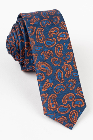 Cravata ingusta albastra cu model caramiziu [0]