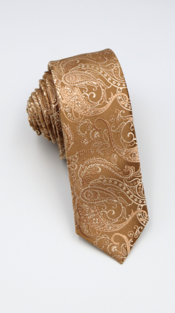 ACCESORII - Cravata ingusta aurie cu paisley