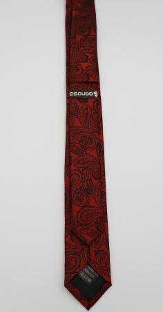 ACCESORII - Cravata ingusta caramizie  cu imprimeu negru