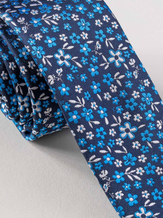Cravata ingusta cu flori bleumarin cu albastru [1]
