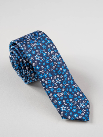 Cravata ingusta cu flori bleumarin cu albastru [0]