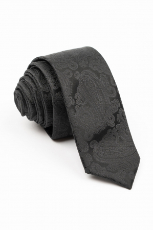 CRAVATE - Cravata ingusta neagra cu imprimeu paisley negru