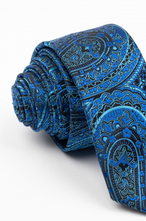 CRAVATE - Cravata ingusta neagra cu model paisley bleu si albastru