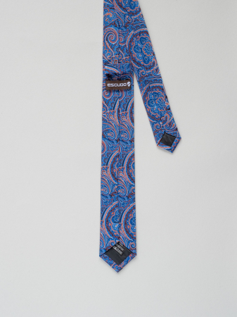 Cravata ingusta model floral albastru cu portocaliu [2]