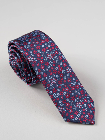 Cravata ingusta model floral bleumarin cu rosu [0]