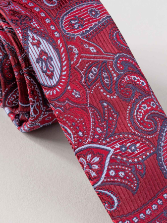 Cravata ingusta model floral rosu cu albastru [1]