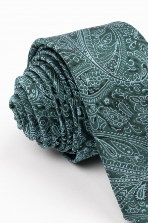 CRAVATE - Cravata ingusta neagra cu model paisley verde si bleu