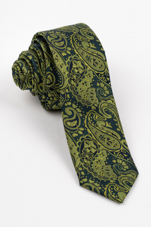 Cravata ingusta verde cu paisley vernil