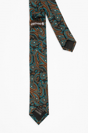 Cravata ingusta neagra cu imprimeu paisley maro si turcoaz [2]
