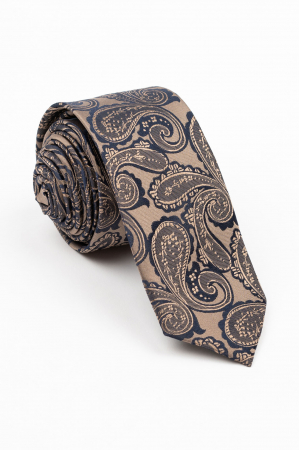 ACCESORII - Cravata ingusta maro cu imprimeu paisley bleumarin
