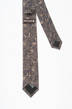 ACCESORII - Cravata ingusta maro cu imprimeu paisley bleumarin
