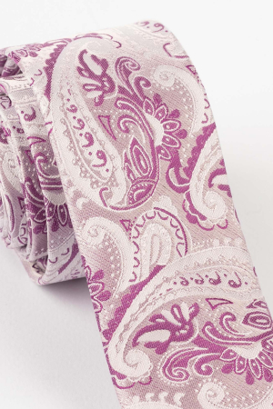 Cravata ingusta roz deschis cu model paisley roz inchis si alb [1]