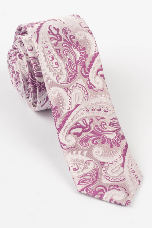 Cravata ingusta roz deschis cu model paisley roz inchis si alb [0]