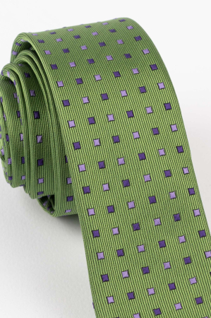 Cravata ingusta verde cu patrate mov [2]